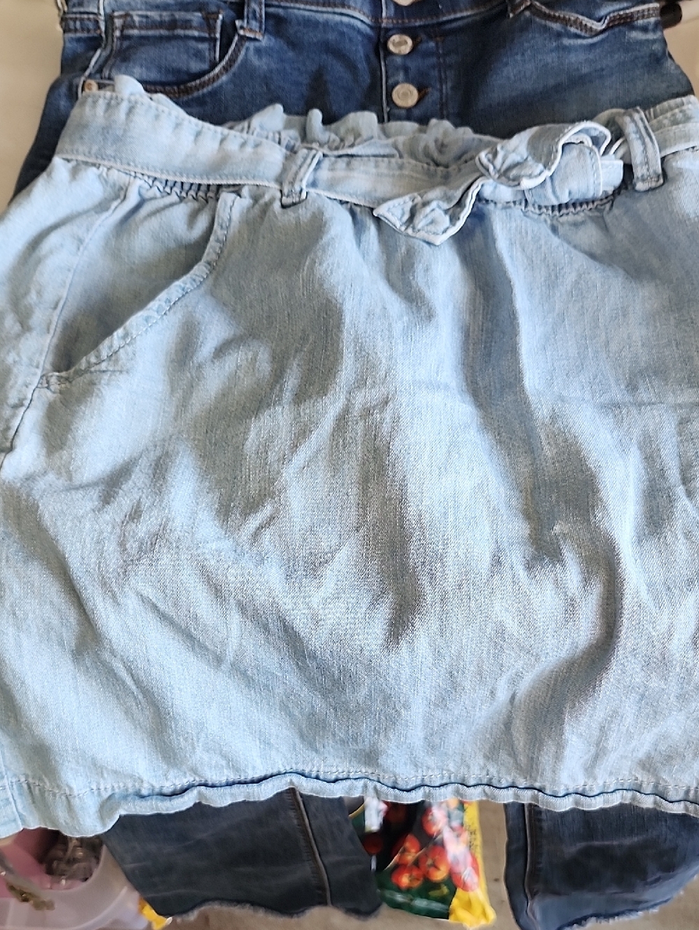 Cat & Jack Light Blue Denim Ruffle Waist Skirt & Jeans Sz 14